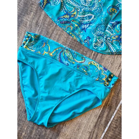 Lauren ralph lauren tropical beach club tankini bikini set paisley blue 10 large - Picture 7 of 8